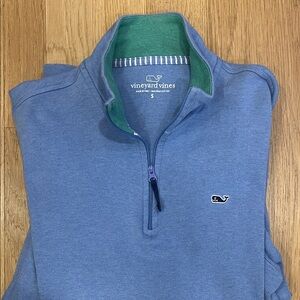Vineyard Vines Blue Quater Zip Pullover with Green Collar
